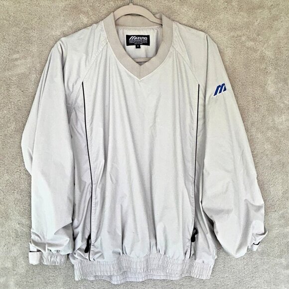Mizuno Performance Wear Mens M Gray Windbreaker Chest 44 Wrist Closures - Picture 1 of 16